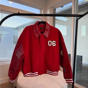 Nasty Gal - Red Varsity Jacket with Patches